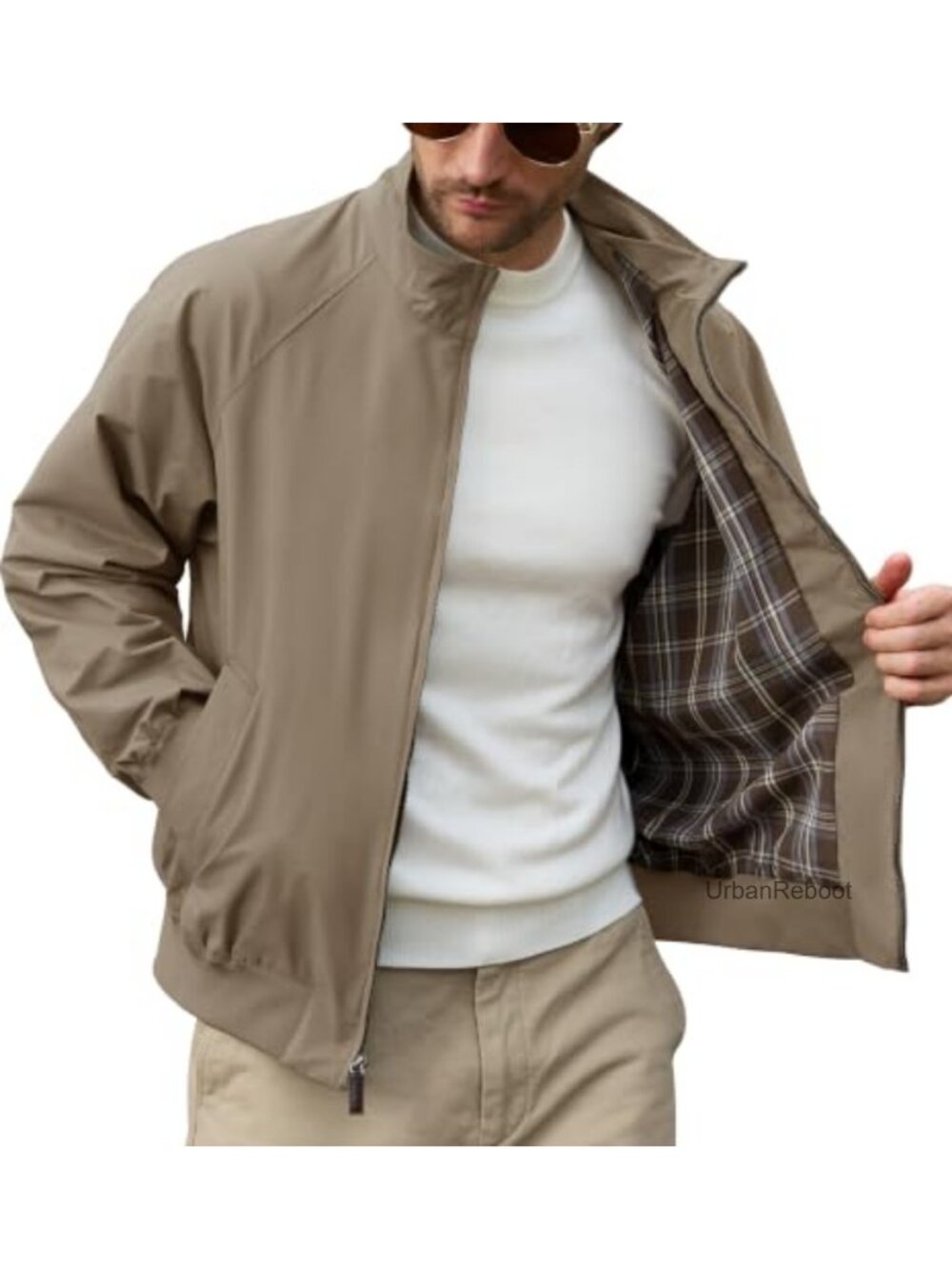 Mens Harrington Jacket Lightweight Tartan Lined Water Resistant Windbreaker